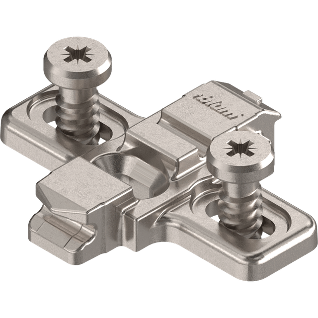 Blum - clip Montageplatte, kreuz, 0 mm, Zink, mit vormontierten Systemschrauben, hv: Langloch, vernickelt 2 Stk
