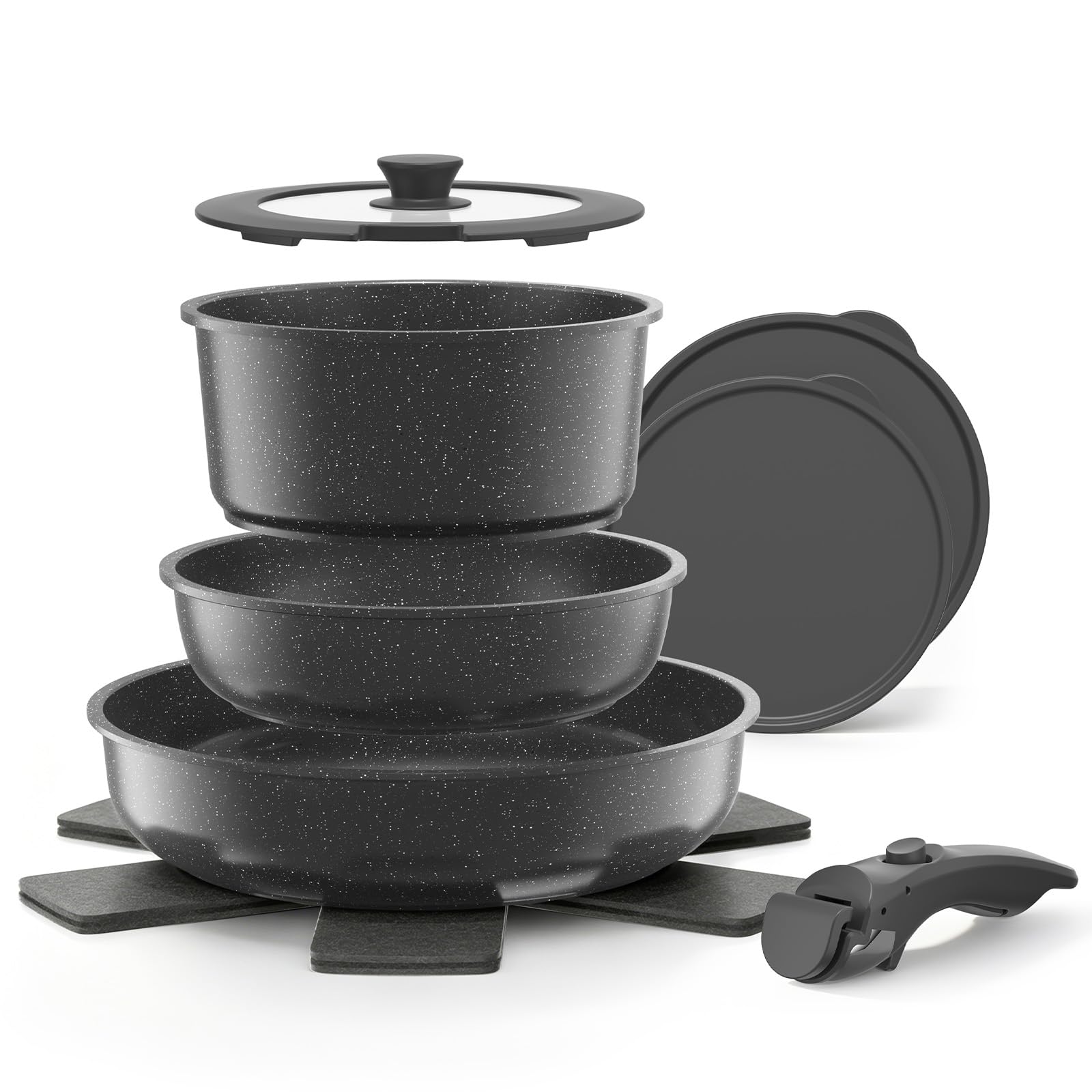 Yashe Kochgeschirr-set Bzd-dc02g, 9-teilig, Abnehmbarer Griff, Grau