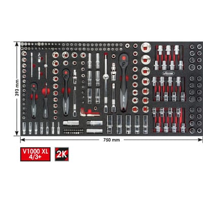 Steckschlüssel-Werkzeug Satz für Series xl, 0,8 x 4 - 1,2 x 7, 1,3 - 27, E4 - E22, M5 - M16, PH0 - PH2, PZ0 - PZ2, T9 - T70, Anzahl Werkzeuge: 2