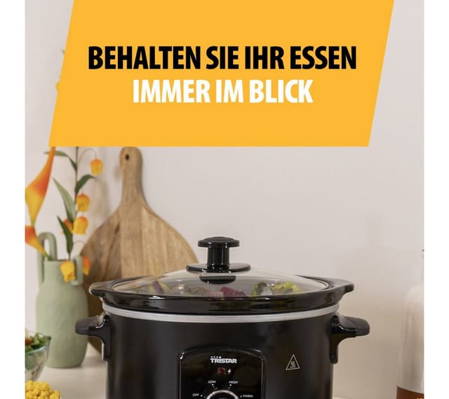 Slow Cooker 3,5L, Keramik Schongarer mit Warmhaltefunktion - 180 Watt
