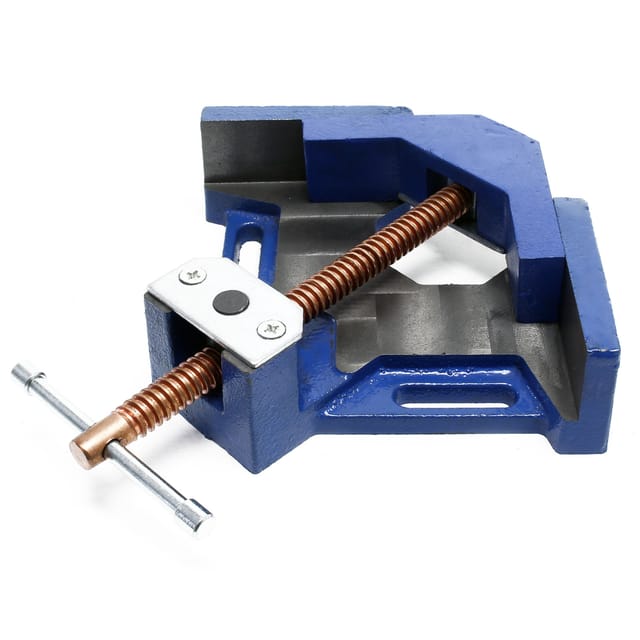 Wiltec - Winkelschraubstock 90° mit 100 mm Backenbreite 60 mm Spanntiefe, Winkelzwinge aus Gusseisen, Schraubstock, Gehrungszwinge
