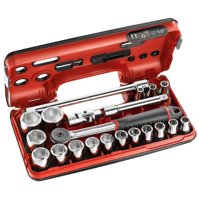 Gehäuse dbox 21-teilig Ratsche wasserdicht und Fassungen 1/2 6-teilig metrisch Facom S.161DBOX1PB