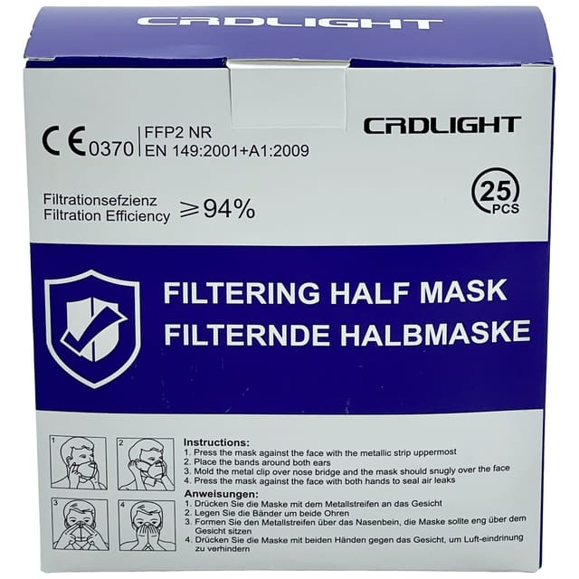 CRDFFP2 Feinstaubmaske ohne Ventil FFP2 25 St. en 149:2001 + A1:2009 din 149:2001 + A1:20 - Crd Light