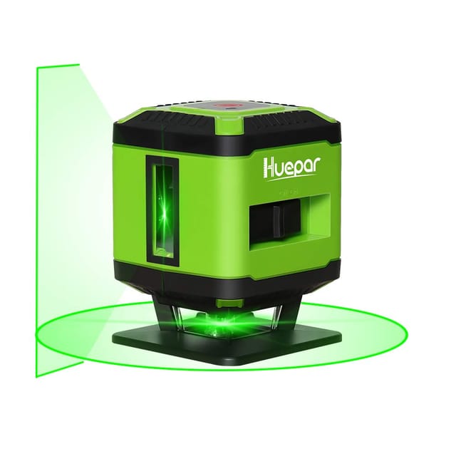 Huepar - Fl360g Fliesen Laser Grün, Kreuzlinienlaser Für Die Verlegung Von Fliesen, Umschaltbar Selbstnivellierenden 360° Horizontaler Linie, 15m Arbeitsbereich Radius Überdacht, Inkl. Halterung