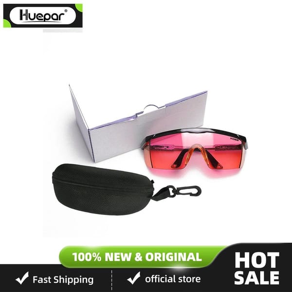 Huepar Gl01r Rot Laserlichtbrille - Roter Laserbrille Für Roter Strahl Kreuzlinienlaser, Rotationslaser Und Mehrlinienlaser - Zur Verbesserung Der Sichtbarkeit Des Roter Strahls (inkl. Schutzbox)