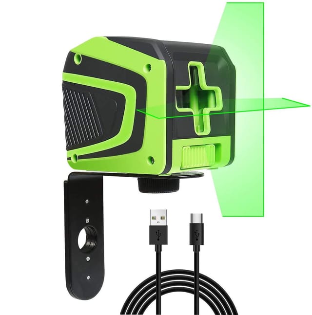 Huepar Niveau Laser en Croix avec Batterie Li-ion Rechargeable - à Faisceau Vert à Nivellement Automatique avec Mode d'impulsion pour Application au