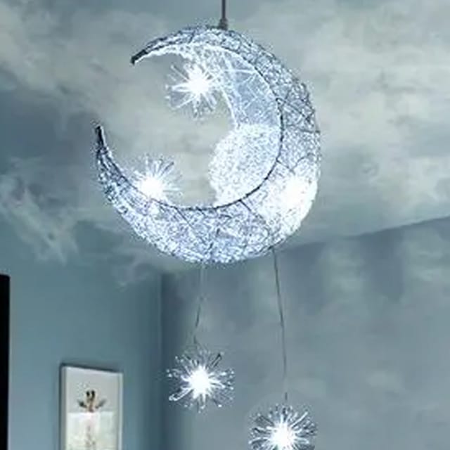 Moderne Mond Pendelleuchte LED Deckenleuchte Ø40cm für Schlafzimmer, Wohnzimmer, Küche, Café - Kaltweiß