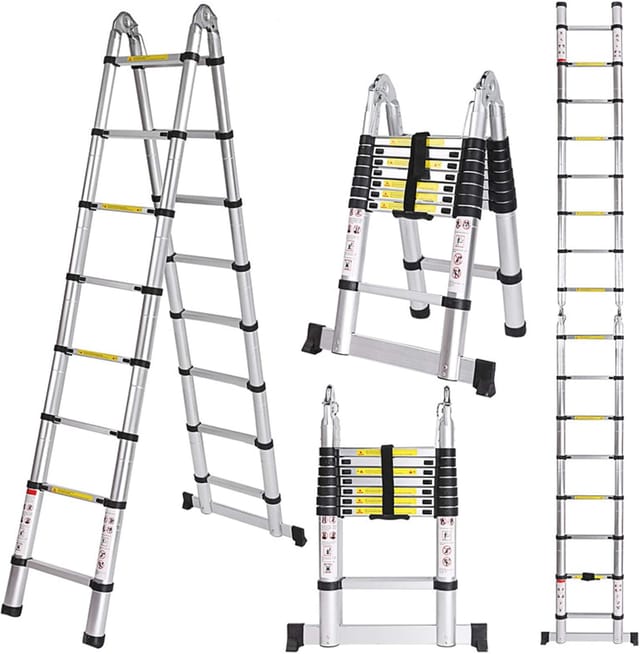 Tragbare und Faltbare Teleskopleiter Schwarz Aluminium Einziehbare Leiter, Belastung 150 Kg - 5,0m (2,5m + 2,5m)