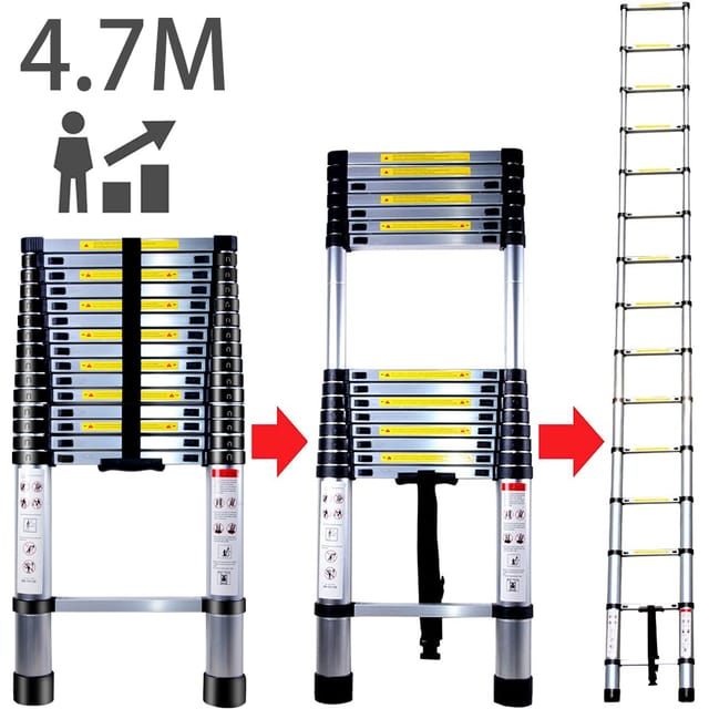Klappbare Teleskopleiter, Multifunktionale Aluminium Heimwerker Teleskopstange mit 4,7M und 150 kg Belastung, Schwarz