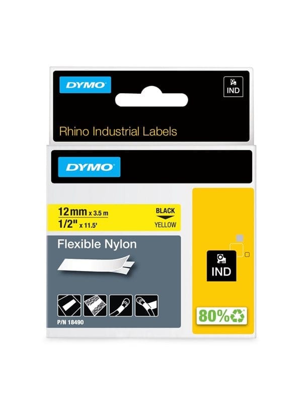 Dymo - Schriftband Band-B.12mm Band-L.3,5m flexibles Nylonband schwarz auf gelb