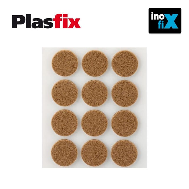 Packung mit 12 selbstklebenden synthetischen braunen Filzen Ø22 mm Plasfix Inofix