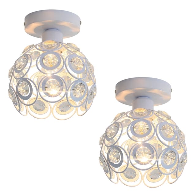 2 Stücke Deckenlampe Kristall Lampenschirm Modernr Stil E27 Deckenleuchte für Schlafzimmer Bar Café Weiß