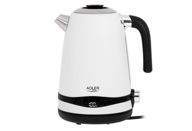 AD 1295 weißer 1,7-l-Metallwasserkocher mit LCD- und Temperaturregelung