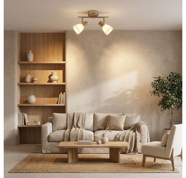 Decken Leuchte Spot Strahler Leiste Holz Glas opal Wohn Zimmer Lampe verstellbar