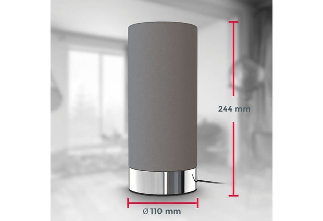 Nachttischlampe - touch, dimmbar, mit Stecker, E14 Fassung, grau