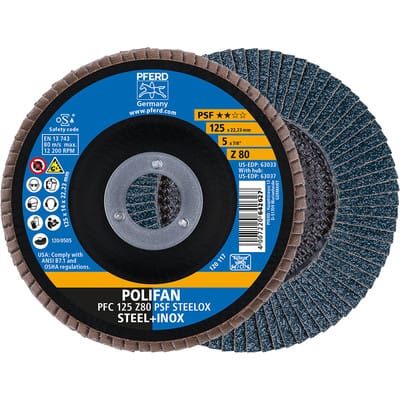 PFERD 69398194 PFC 125 Z 80 PSF STEELOX Fächerschleifscheibe Durchmesser 125 mm Bohrungs-Ø 22.23 mm