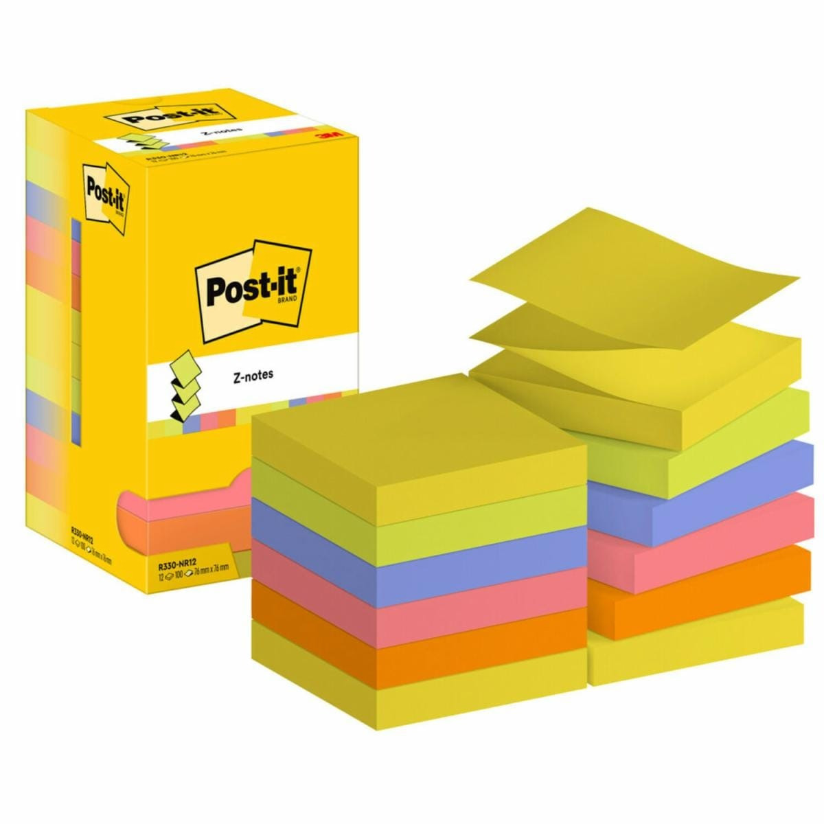 Post-it 7100290154 Klebezettel Quadratisch Grün, Orange, Pink, Violett, Gelb 100 Blätter