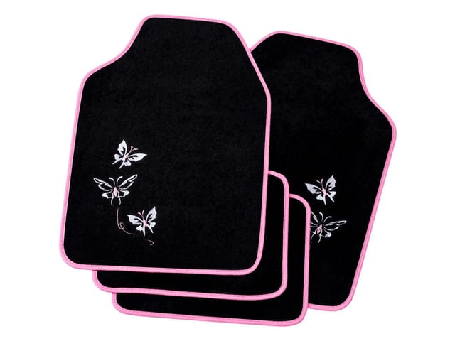 WOLTU Universal Auto Fußmatten Stickerei Butterfly Rosa-Schwarz AM7141