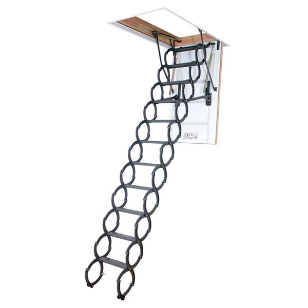 Scherentreppe - lichte Raumhöhe von 2.30m bis 2.40m, Deckenöffnung 60 x 90cm, Bodentreppe mit Holzkasten: Treppenkasten aus Kiefernholz - LST6090/250