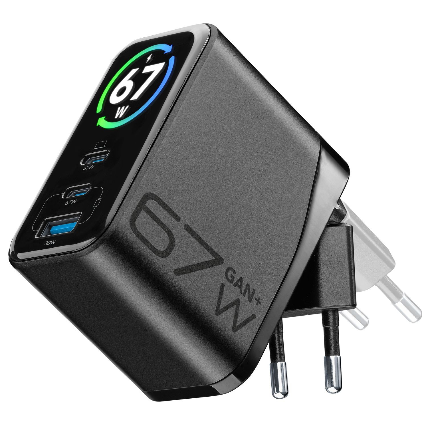 Cellularline Powerview Iq Ach 67w 67w Netzladegerät Mit Smartem Tft-display, Klappbarem Stecker Und Gan+ Technologie. Ausgestattet Mit 2 Usb-c-ports Und 1 Usb-a-port Für Gleichzeitiges Laden.