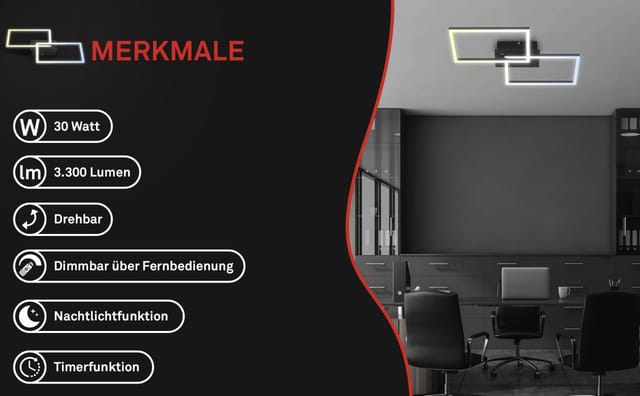 Briloner - led Deckenleuchte Wandlampe Dimmbar Fernbedienung cct 30W schwarz