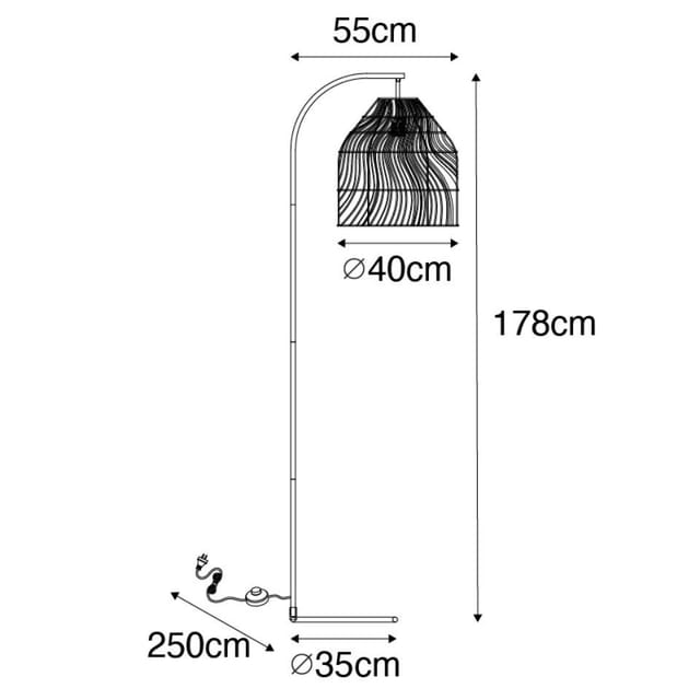 Land Stehlampe weiß mit Rattan - Sam