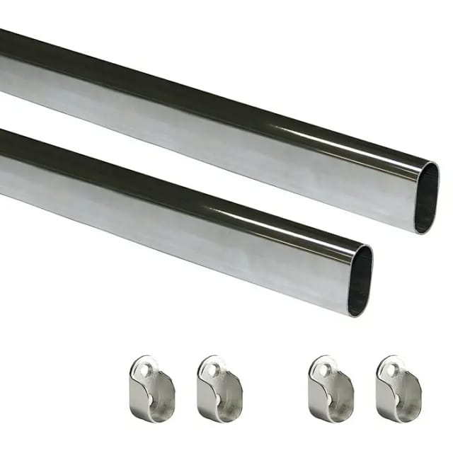 Emuca - Satz von 2 ovale Korpusschienen 30x15mm Länge 0,75m mit Halterungen, Stahl und Zamak, Verchromt