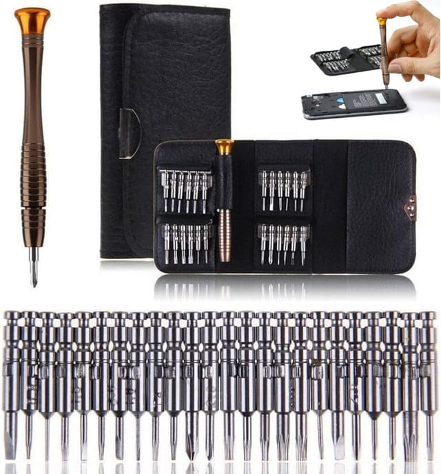 Zqyrlar - Mini-Präzisionsschraubendreher, 25-in-1 Präzisions-Schraubendreher-Set, Reparaturwerkzeuge, Schraubendreher-Werkzeug-Set, Ledertasche für