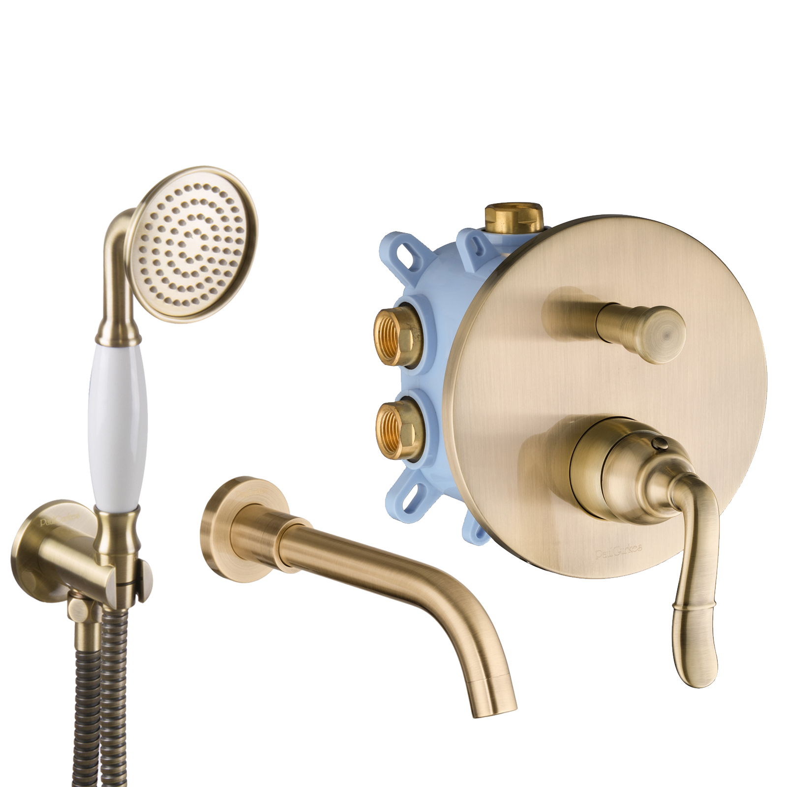 Paulgurkes Nostalgie Wannenarmatur Set Messing Bronze Antik Einhandmischer