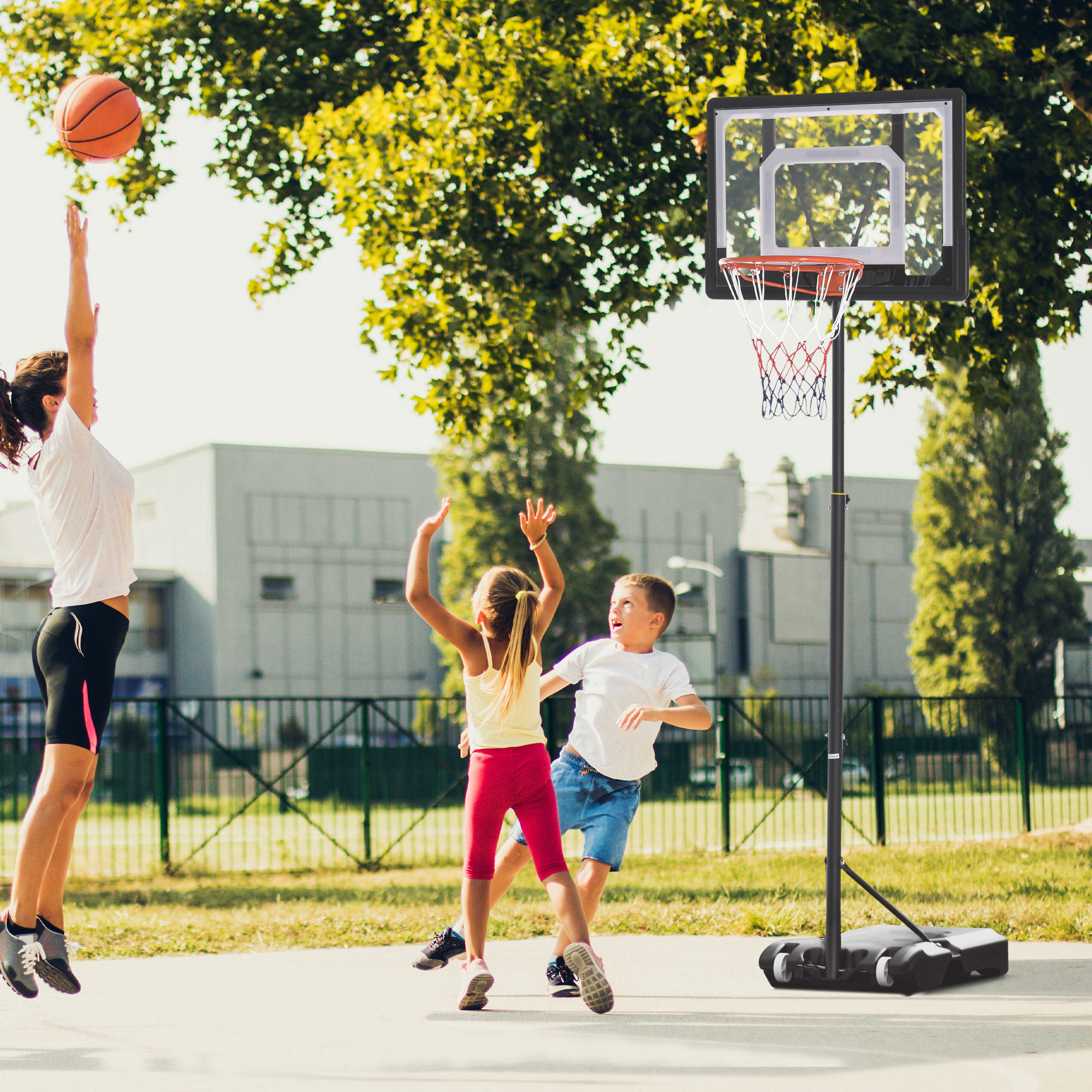 Basketballkorb Mit Verstellbarer Höhe (206–260 Cm), Rollen Und Nachfüllbarem Sockel, Schwarz