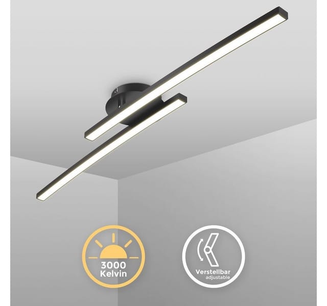 B.k.licht - Deckenleuchte 57,5x12 cm - 12W, 1300lm, led, warmweiß, schwarz