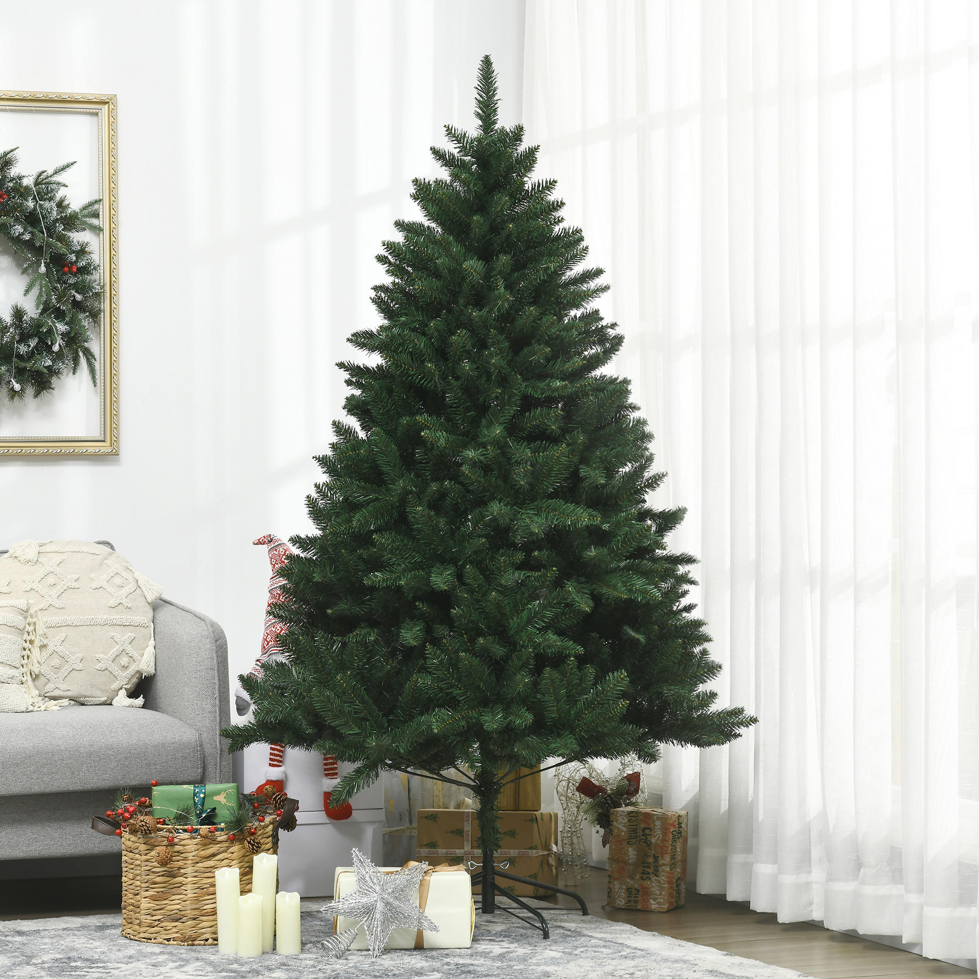Künstlicher Weihnachtsbaum, 180 Cm Hoch, Mit 800 Zweigen Und Metallfuß, Dichter Weihnachtsbaum Mit Automatischer Öffnungsfunktion, Einfach Aufzubauen, Grün