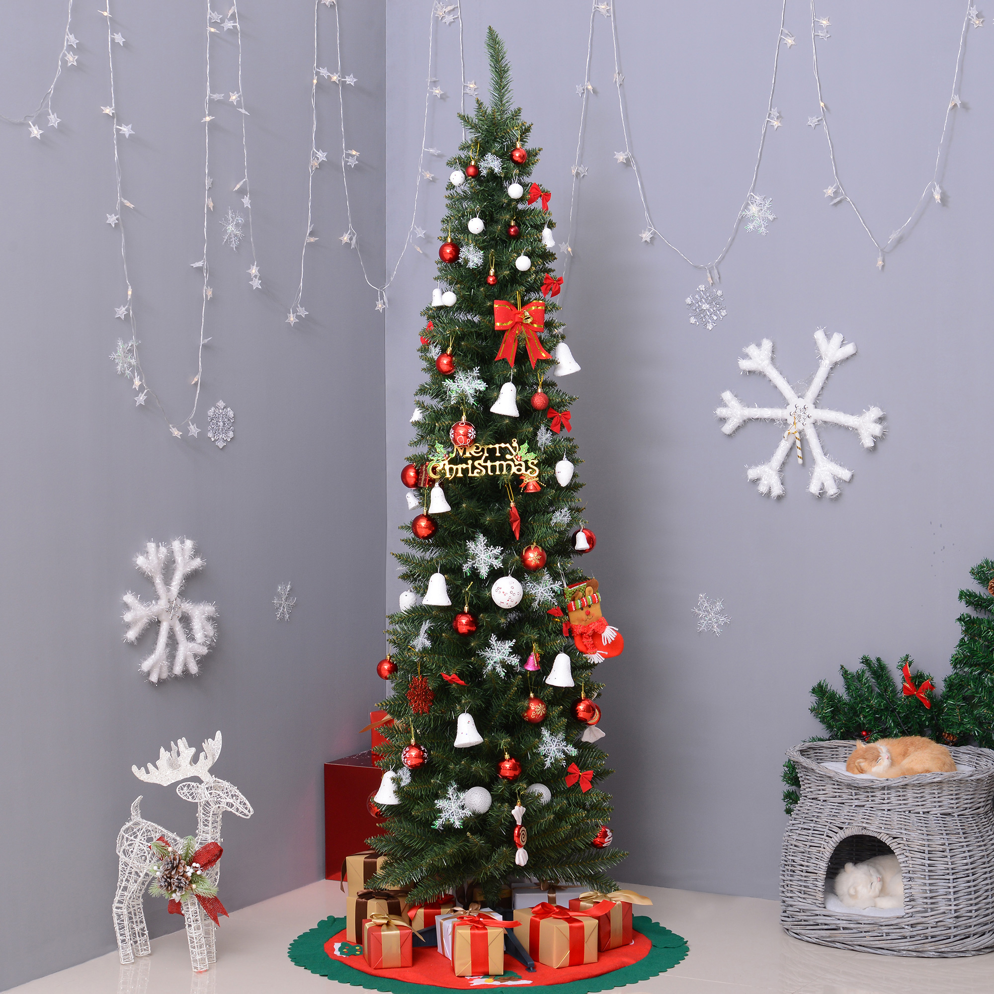 Künstlicher, Schmaler Weihnachtsbaum, 210 Cm Hoch, Mit 499 Zweigen Und Abnehmbarem Sockel, Einfach Aufzubauen, Grün