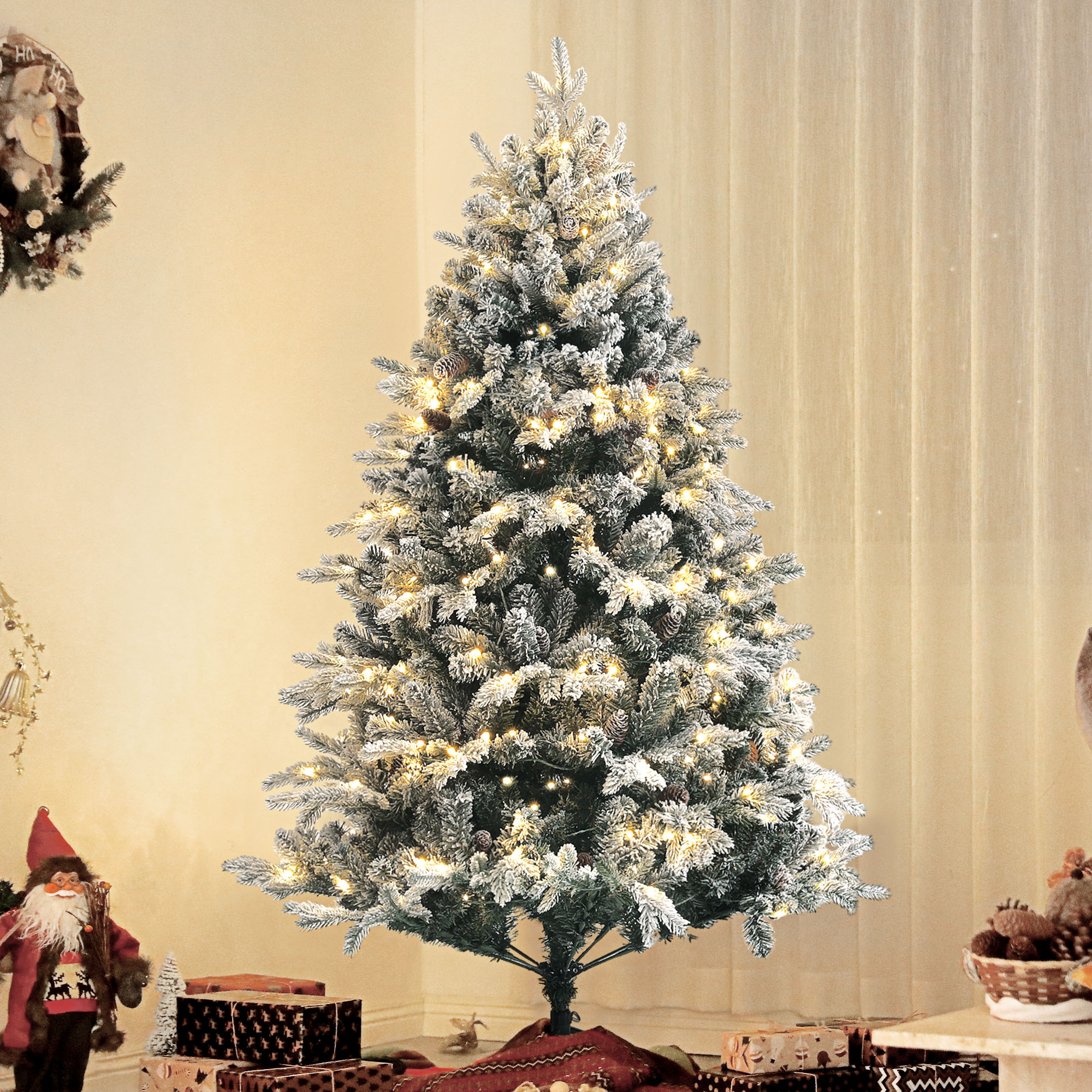 Künstlicher Weihnachtsbaum, 180 Cm, Led-beleuchtung, 793 Schneebedeckte Zweige, Sehr Realistischer, Faltbarer Stahlständer, Grün