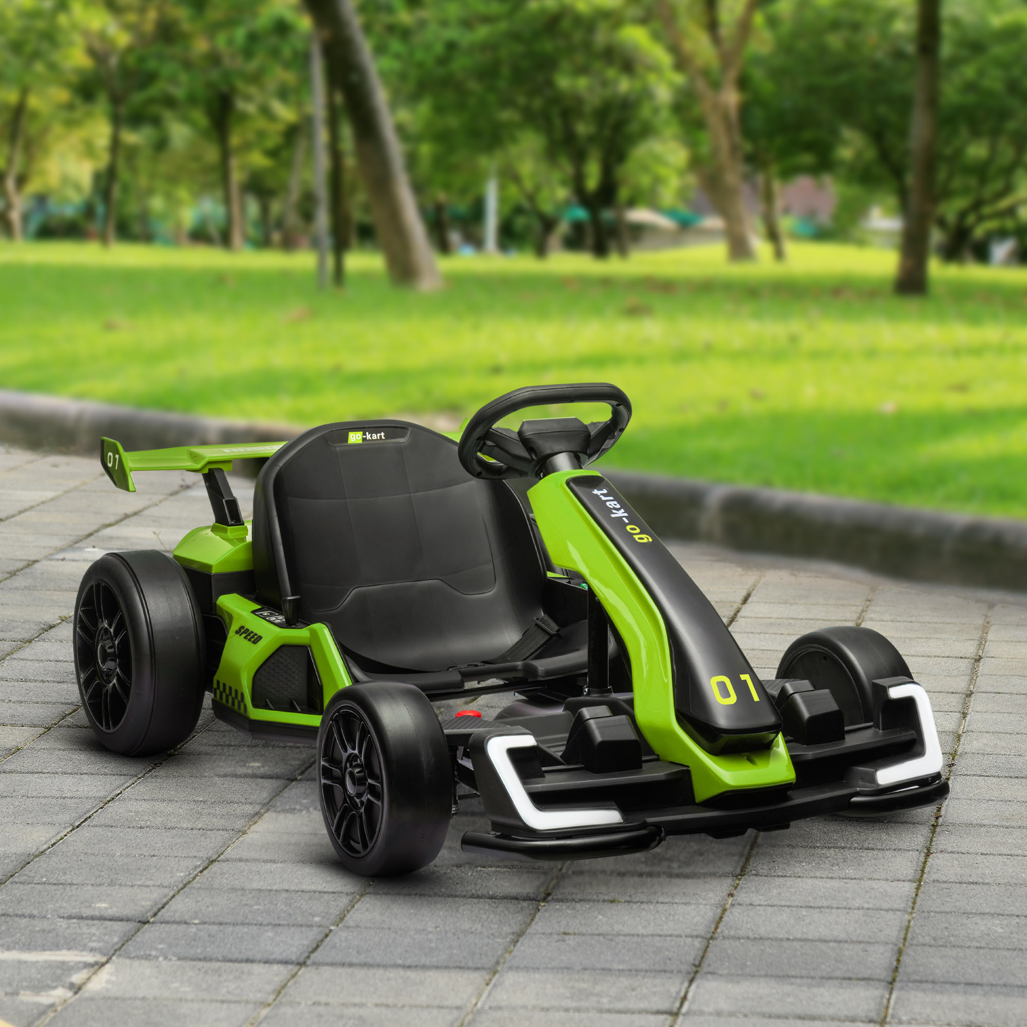 Elektrisches Go-kart Für Kinder Von 6-12 Jahren, 24 V, 6-12 Km/h, Mit Verstellbarem Sitz, 2 Motoren, Drift-go-kart Mit Hupe, Licht Und Musik, Grün