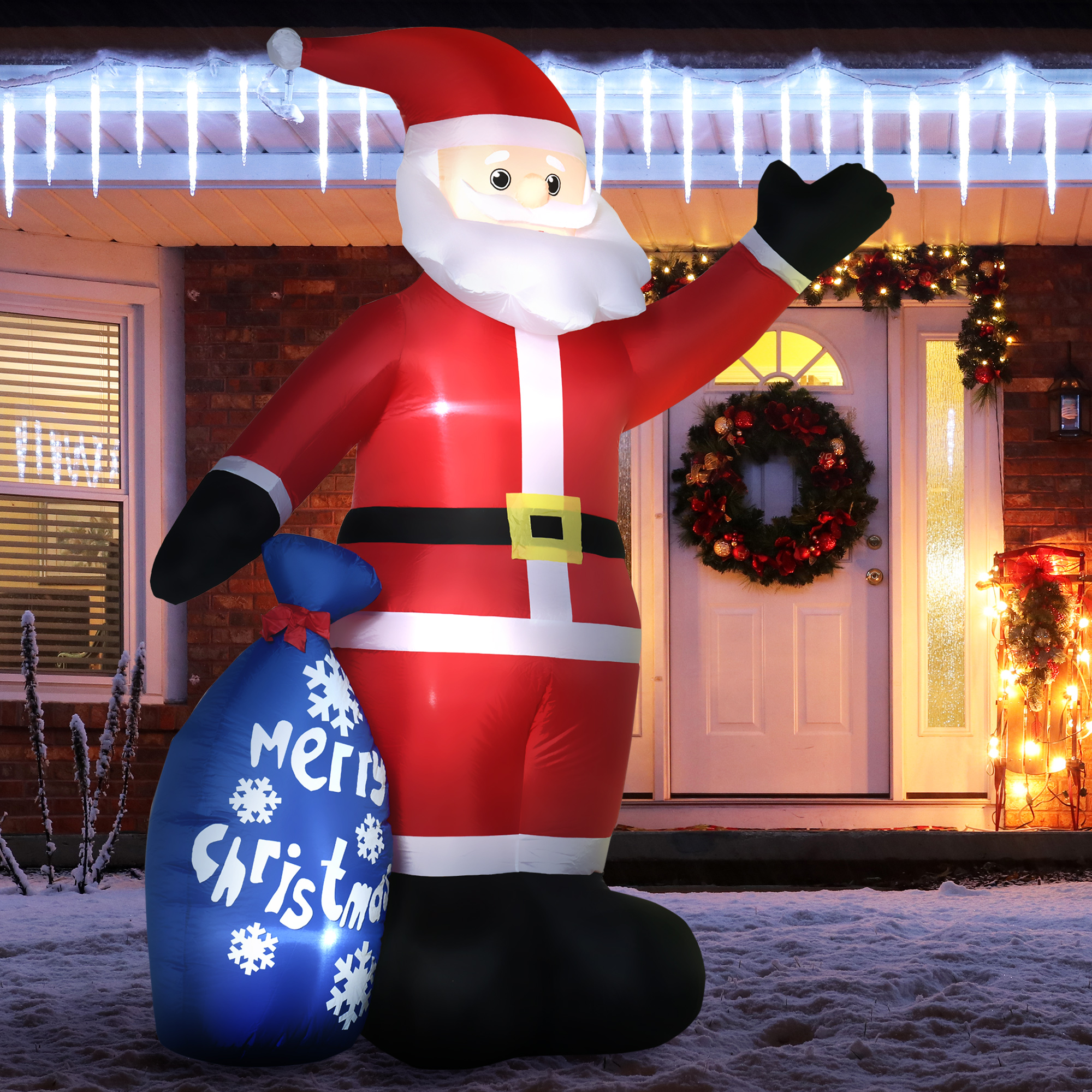 Aufblasbarer Weihnachtsmann Mit Weißen Led-lichtern, Weihnachtsdekoration Für Drinnen Und Draußen, Inklusive Pumpe, 146 X 77 X 238 Cm