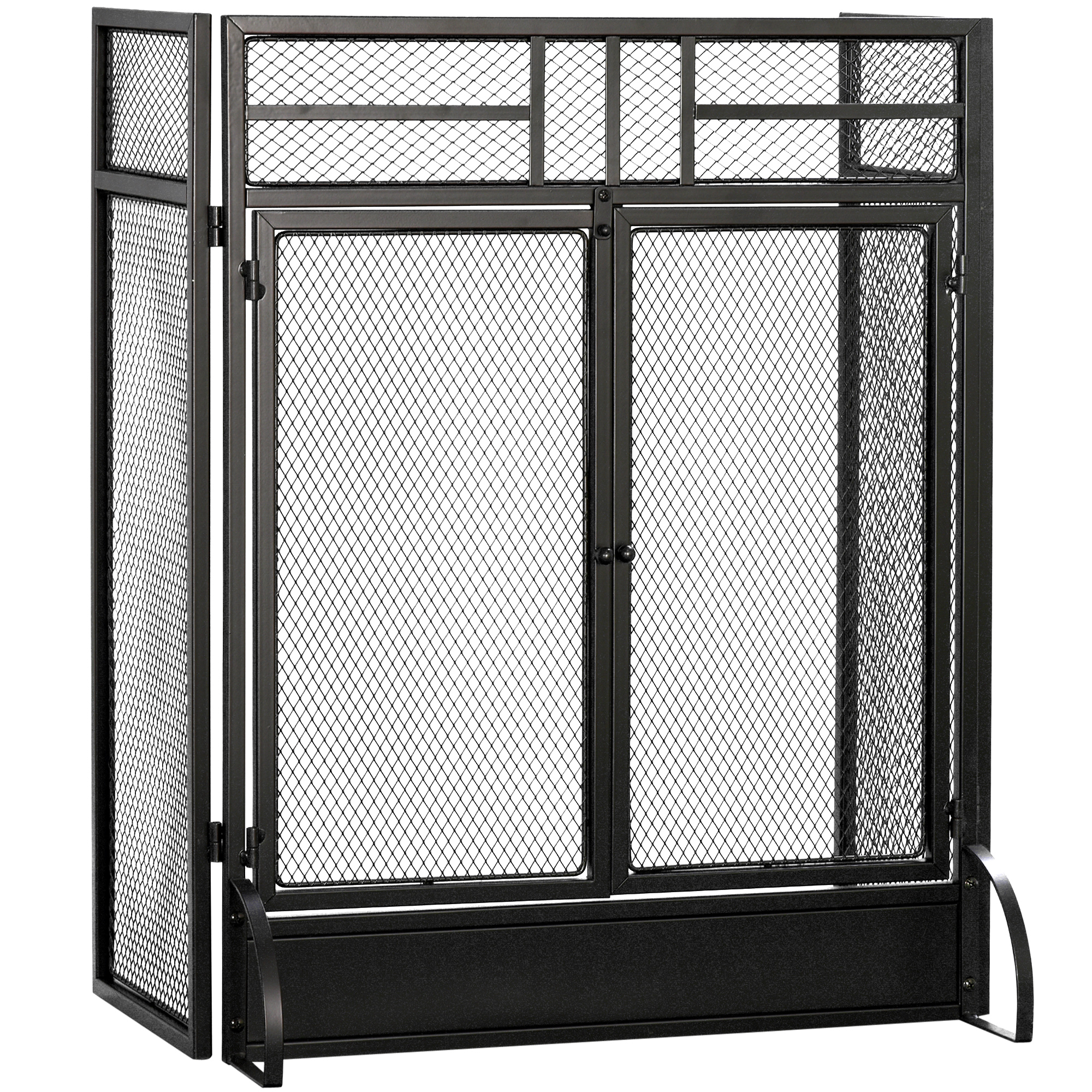 Funkenschutzgitter Für Kamine, Brandschutzbarriere Mit 3 Faltpaneelen Und Tür, 120 X 79 Cm