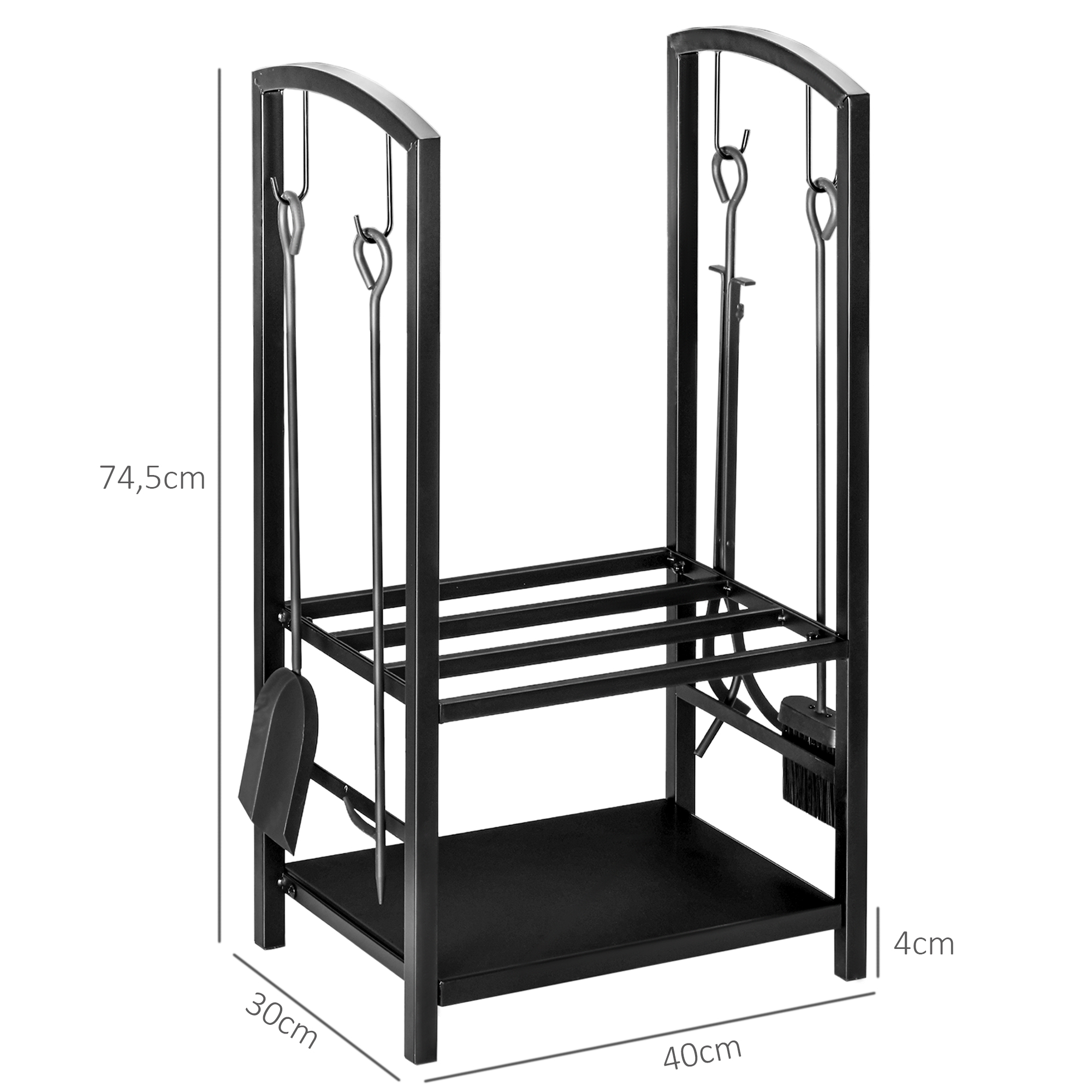 Outsunny Kaminholzregal 40 X 30 X 74,5 Cm, 2-stöckiges Kaminholzregal Für Drinnen Und Draußen, Aus Metall, Inklusive 4 Kaminbesteckteilen, Max. Traglast 100 Kg, Schwarz