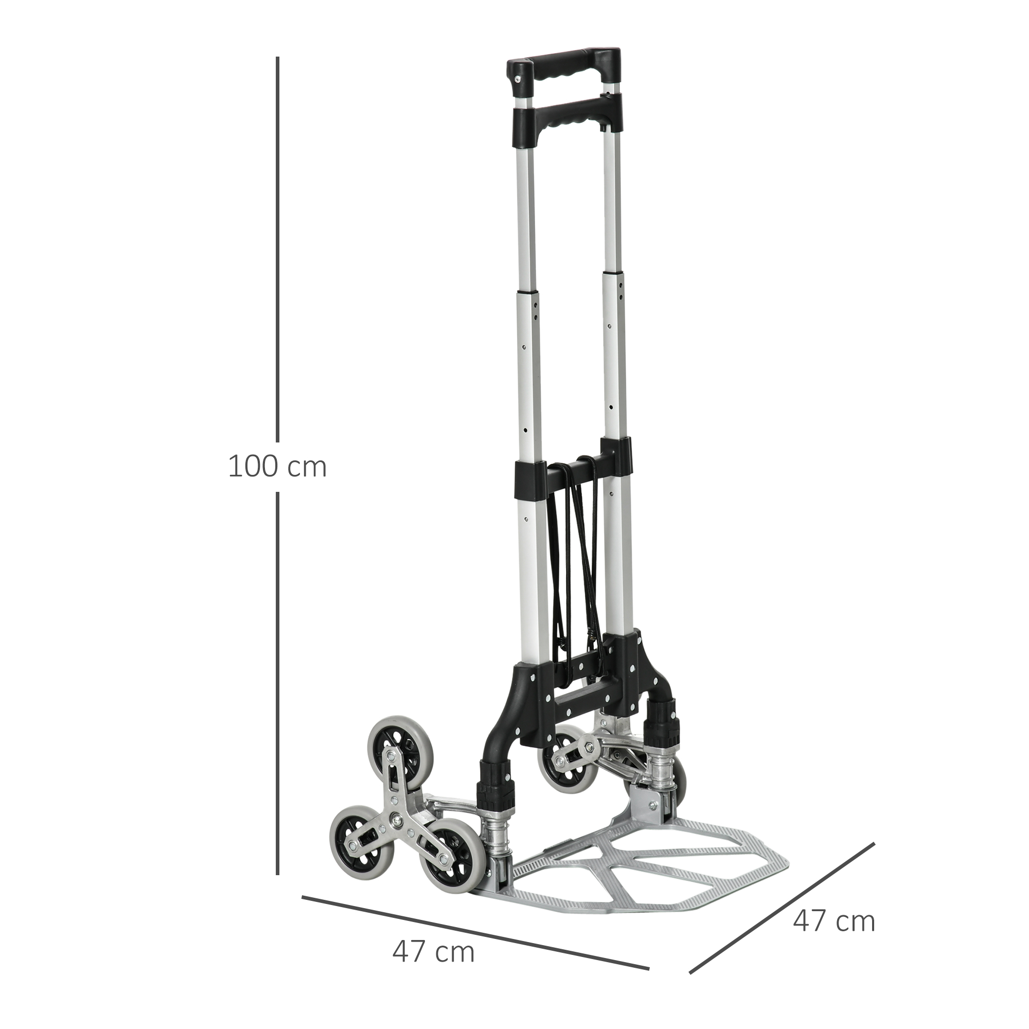 Durhand Klappbarer Treppensteiger Mit 6 Rädern, Inkl. Befestigungsgurt, Automatische Klappfunktion, Silber + Schwarz