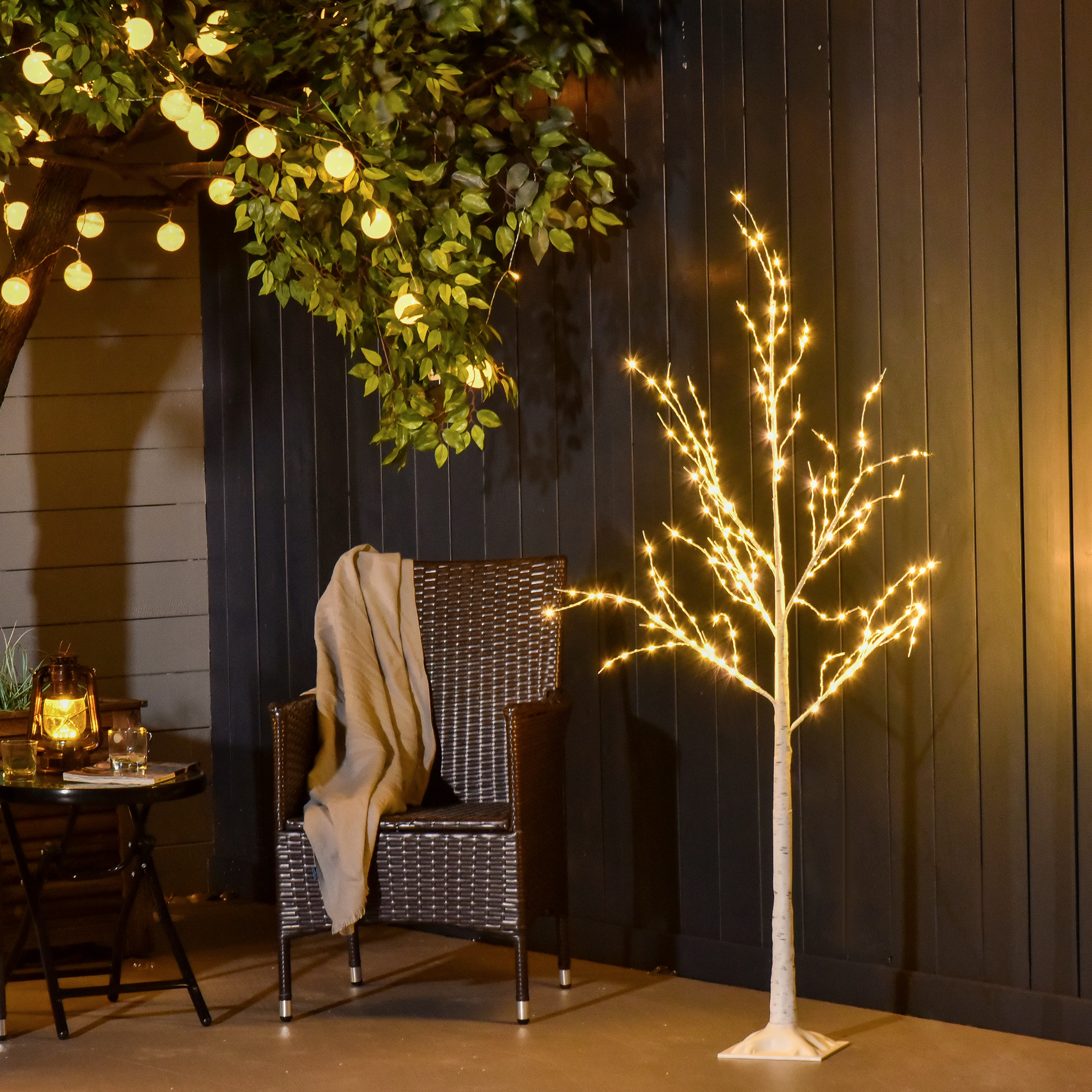 Weihnachtsbaum Mit Led-beleuchtung, Quadratischem Sockel Und Netzkabel Für Den Innen- Und Außenbereich, Aus Stahl Und Pp, 20 X 20 X 150 Mm, Weiß