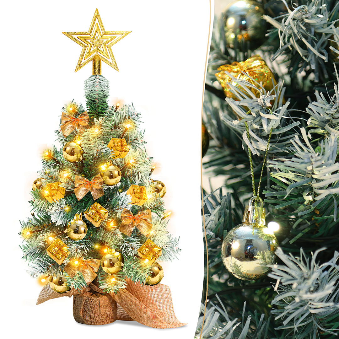 Randaco Weihnachtsbäume 40 Cm, Künstliche Weihnachtsbäume, Mini-weihnachtsbaum Mit Lichtergirlanden Und Ornamenten, Weihnachtsdekoration Für Tisch, Gold