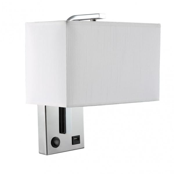 Wandleuchte 1xe27 und Port usb agatha chrom/weiß Brot.weiß 27x25x15cm mit Schalter