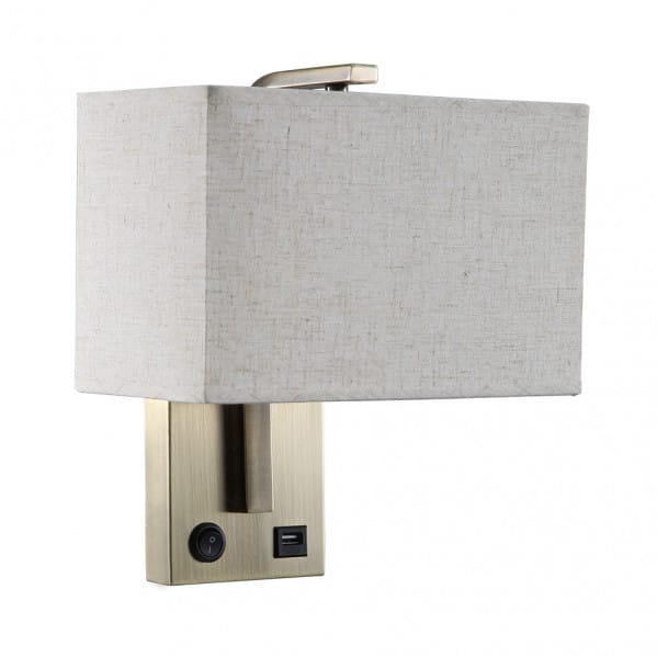 Wandleuchte 1xe27 und Port usb agatha Leder/beige pant.beige 27x25x15cm mit Schalter