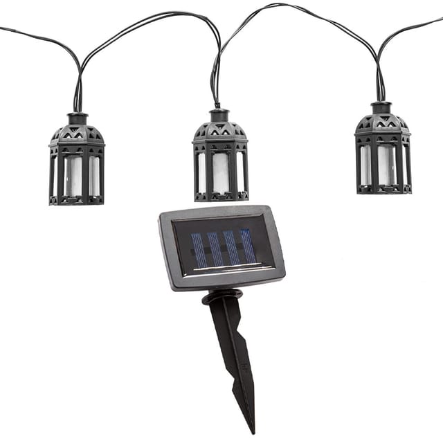 Lichterkette led Solar Aussen Solarlampe Balkon Dekoration in Laternenform, Kunststoff schwarz, 10x led warmweiß, l 200 cm, Terrasse