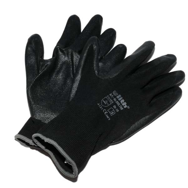 Ulith - 1 Paar Arbeitshandschuhe Nitril schwarz Cat2 Nylon Strickbund EN388 Gr.10