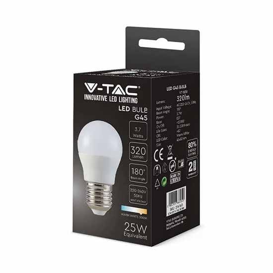 V-tac - LED-Lampe, Fassung E27, 3,7 w, G45, warmweiß, Kunststoff