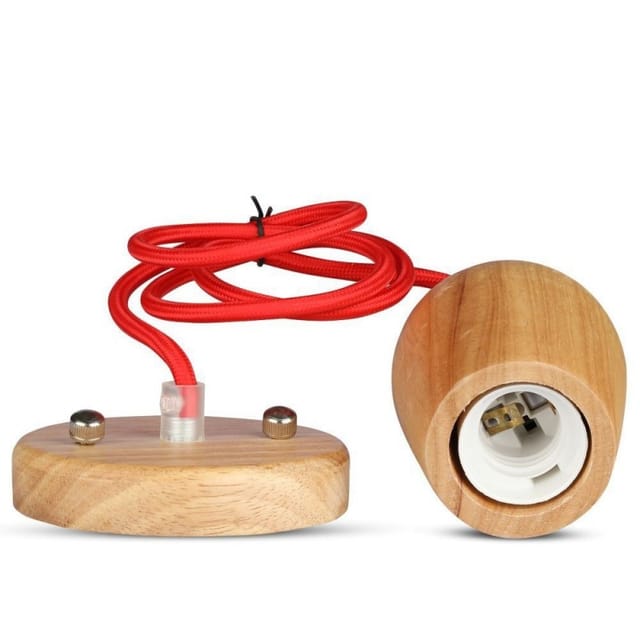V-TAC LED-Kronleuchter aus Holz mit E27-Lampenfassung (max. 60 W) mit rotem Kabel