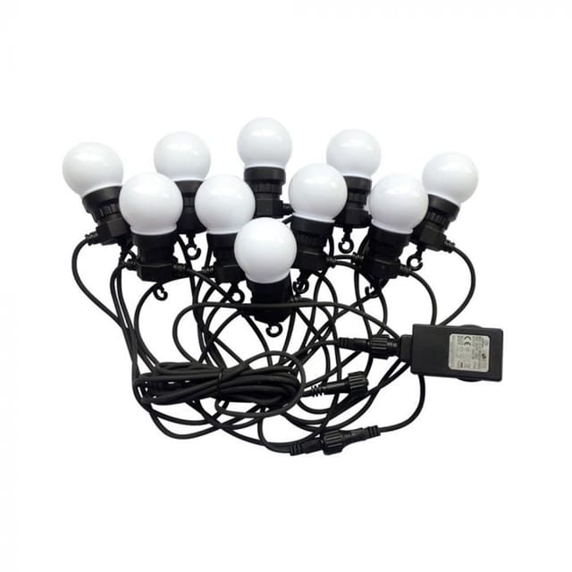 5 m Lichterkette, 10 Mini Globe LED-Birnen 5 w, Farbe Weiß mit Schuko, Warmweiß, IP44 - V-tac