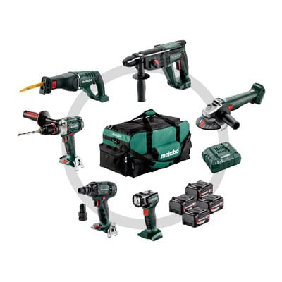 Metabo Akku Combo Set Bauhandwerk 6.1, SB 18 LTX Impuls + KH 18 LTX 24 + W 18 L 9-125 Quick + ASE 18 LTX + SSW 18 LTX 300 BL + ULA 14.4-18 LED, Werkze