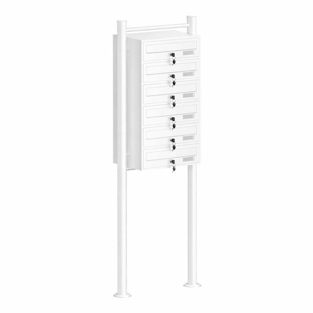 Wiltec - 6er Briefkastenanlage weiß 270 x 513 x 1500 mm, Standbriefkasten mit 6 Fächern, Schlüssel und Namensschild, Briefkasten Postkasten mit